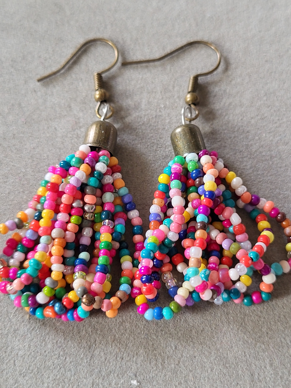 Boho Multicolor Seed Bead Tassel Earrings